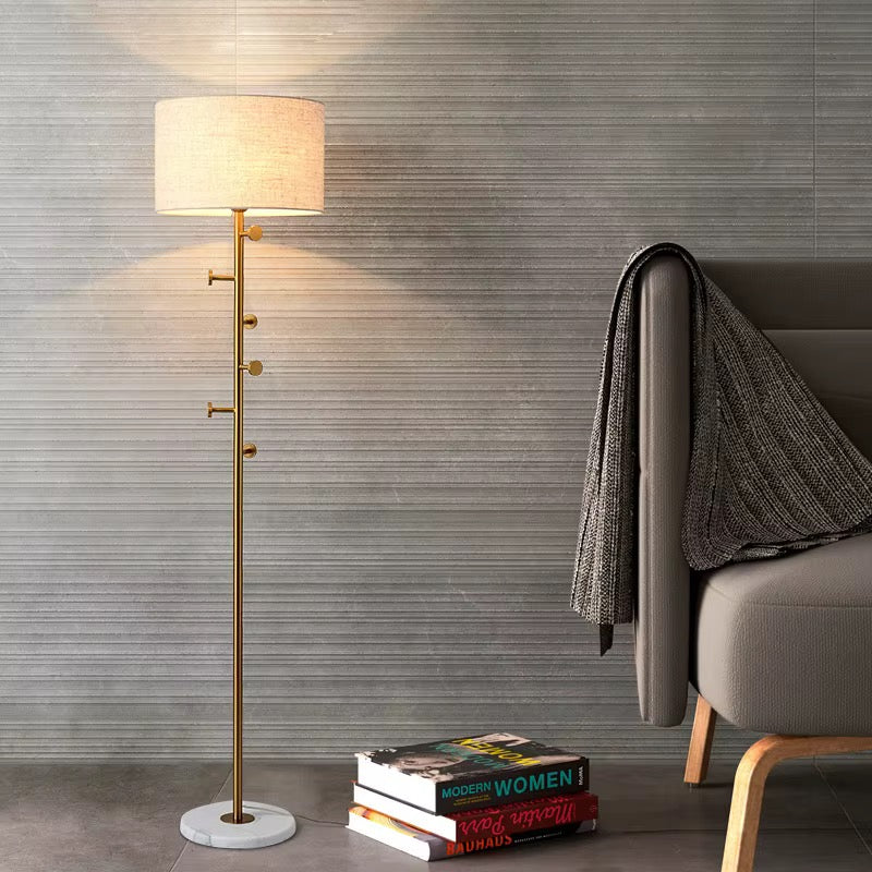 Brass Floor Lamp with Linen Drum Shade