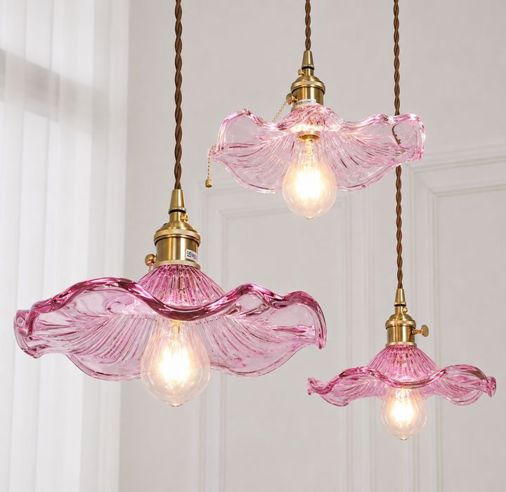 Artisan Ripple Glass Pendant Light with Brass Finish