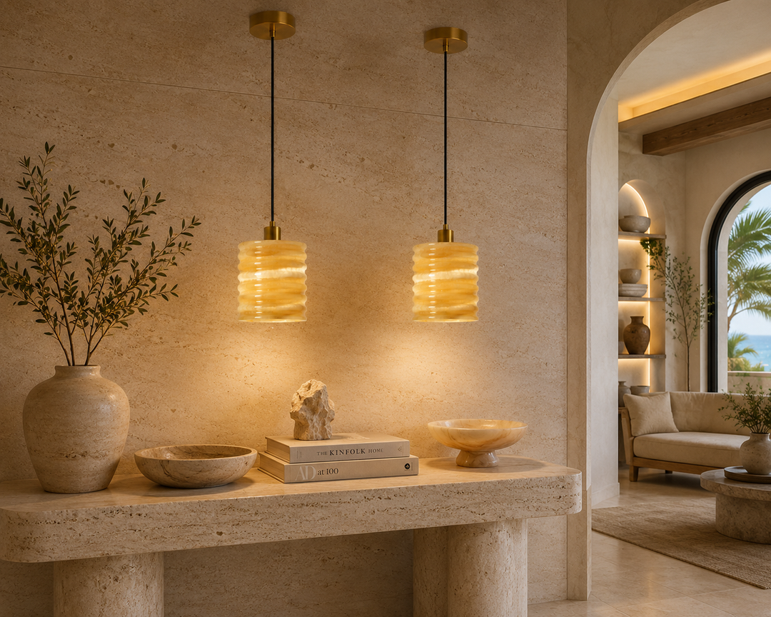 Modern Amber Ribbed Glass Pendant Light