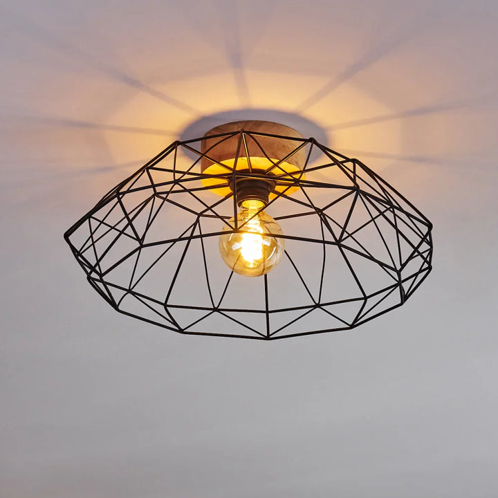 Industrial Wireframe Ceiling Light with Exposed Bulb