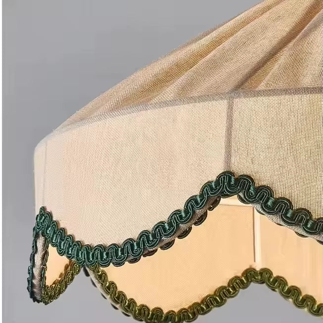 Vintage Cream Fabric Pendant Light with Beaded Trim