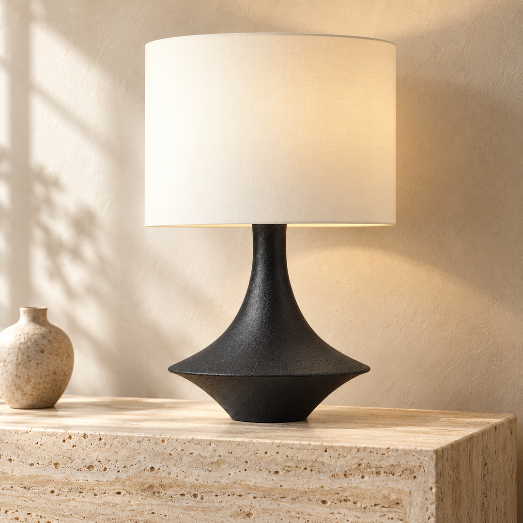 Modern Black Sculptural Table Lamp with Cream Shade