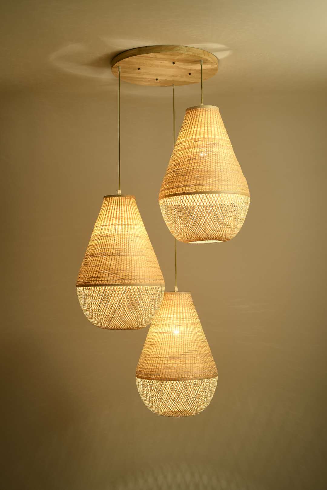 Multi-Light Pendant with Woven Bamboo Shades