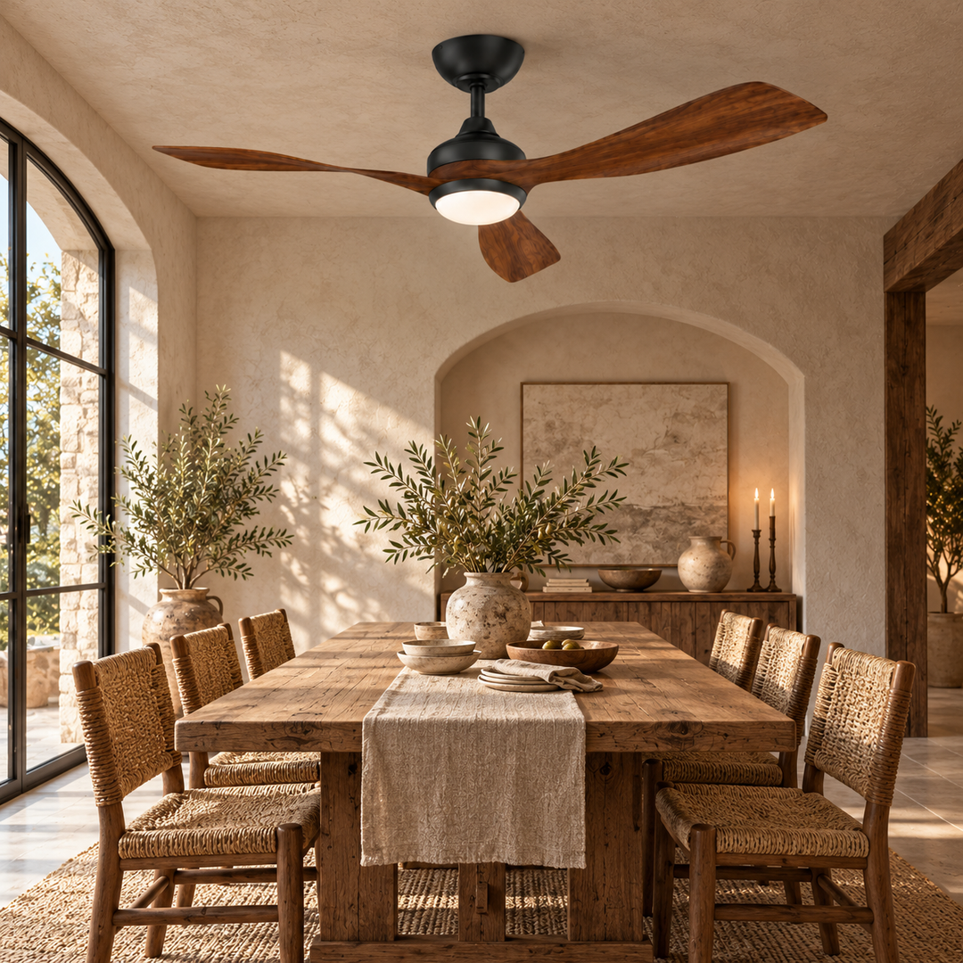 Modern Ceiling Fan with Walnut Wood Blades and LED Light