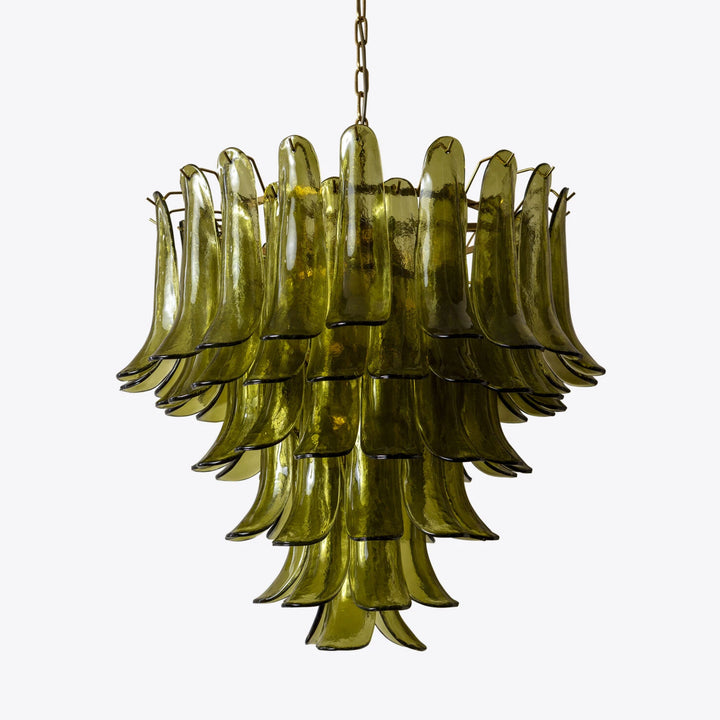 Olive Green Glass Cascade Chandelier with Layered Petal Shades