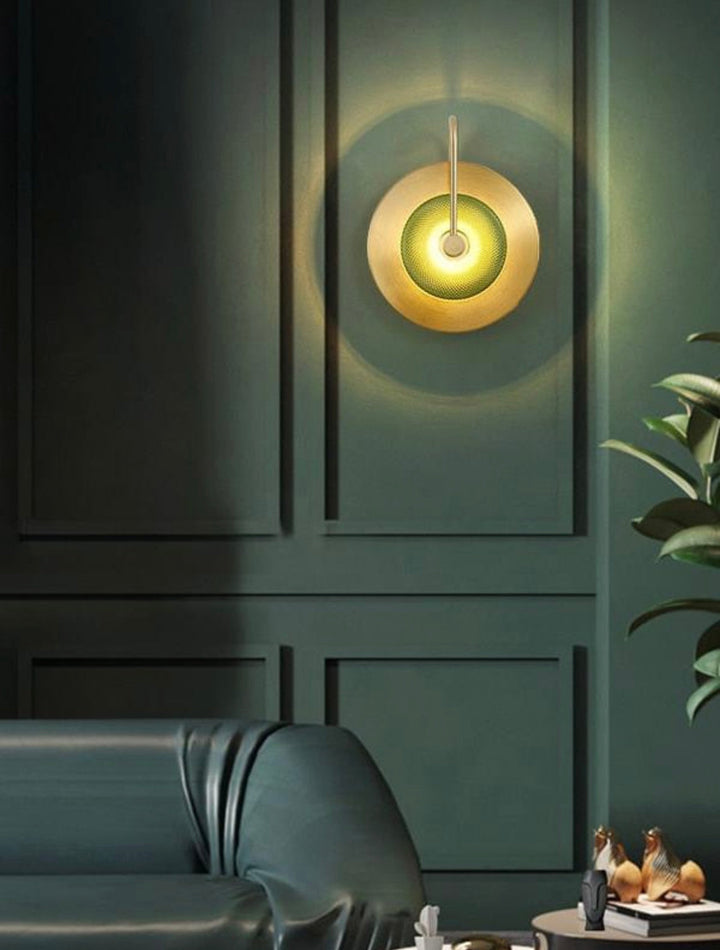 Contemporary Wall Light with Textured Green Glass and Gold Finish