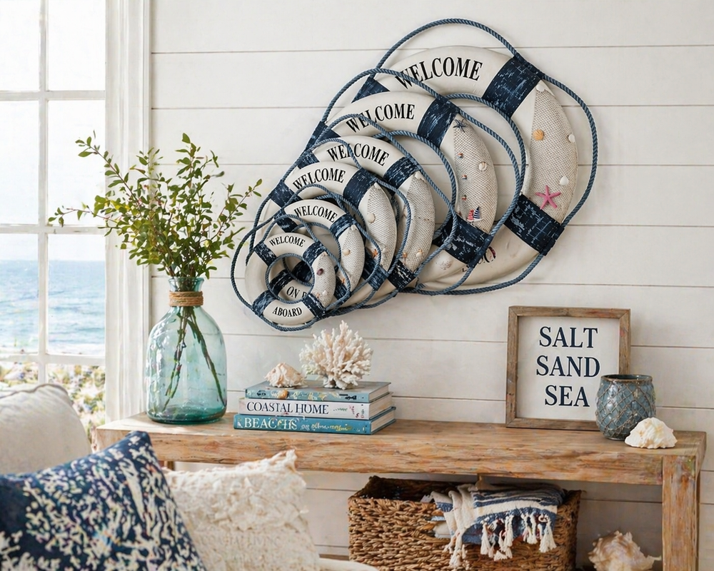 Life ring decor in multiple sizes for nautical styling