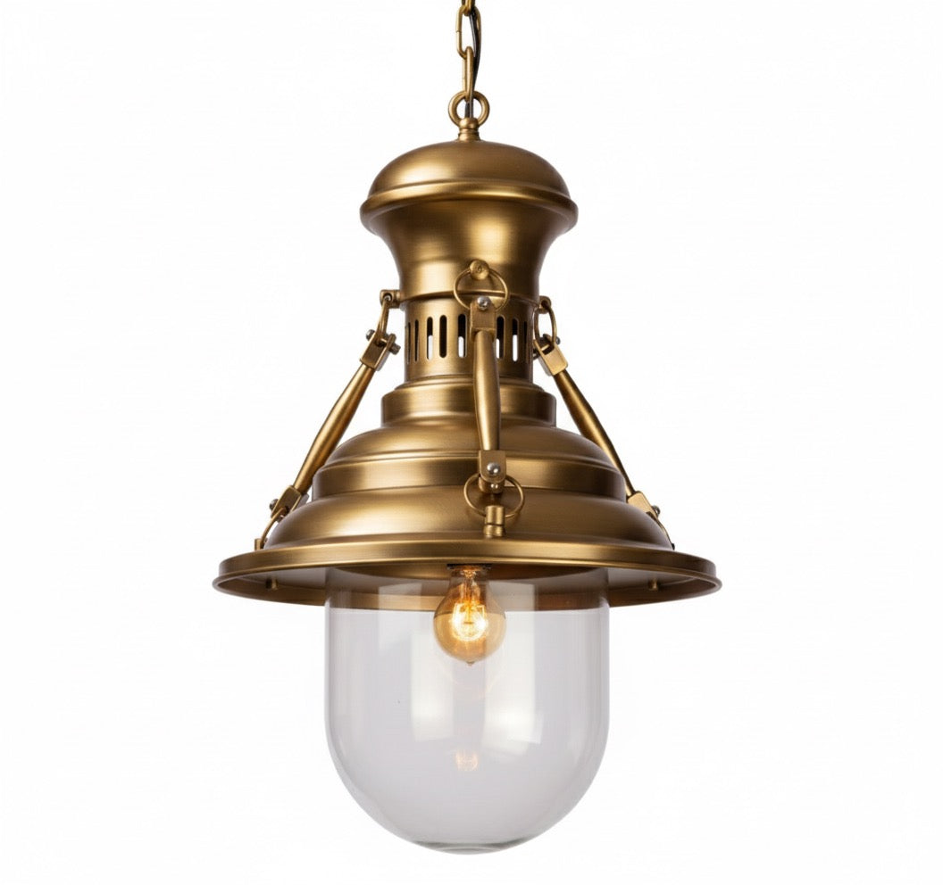 Vintage Industrial Pendant Light with Glass Shade