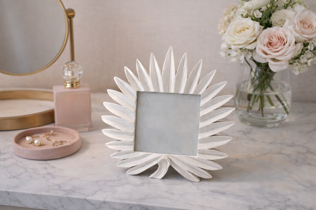 White Leaf Design Decorative Photo Frame