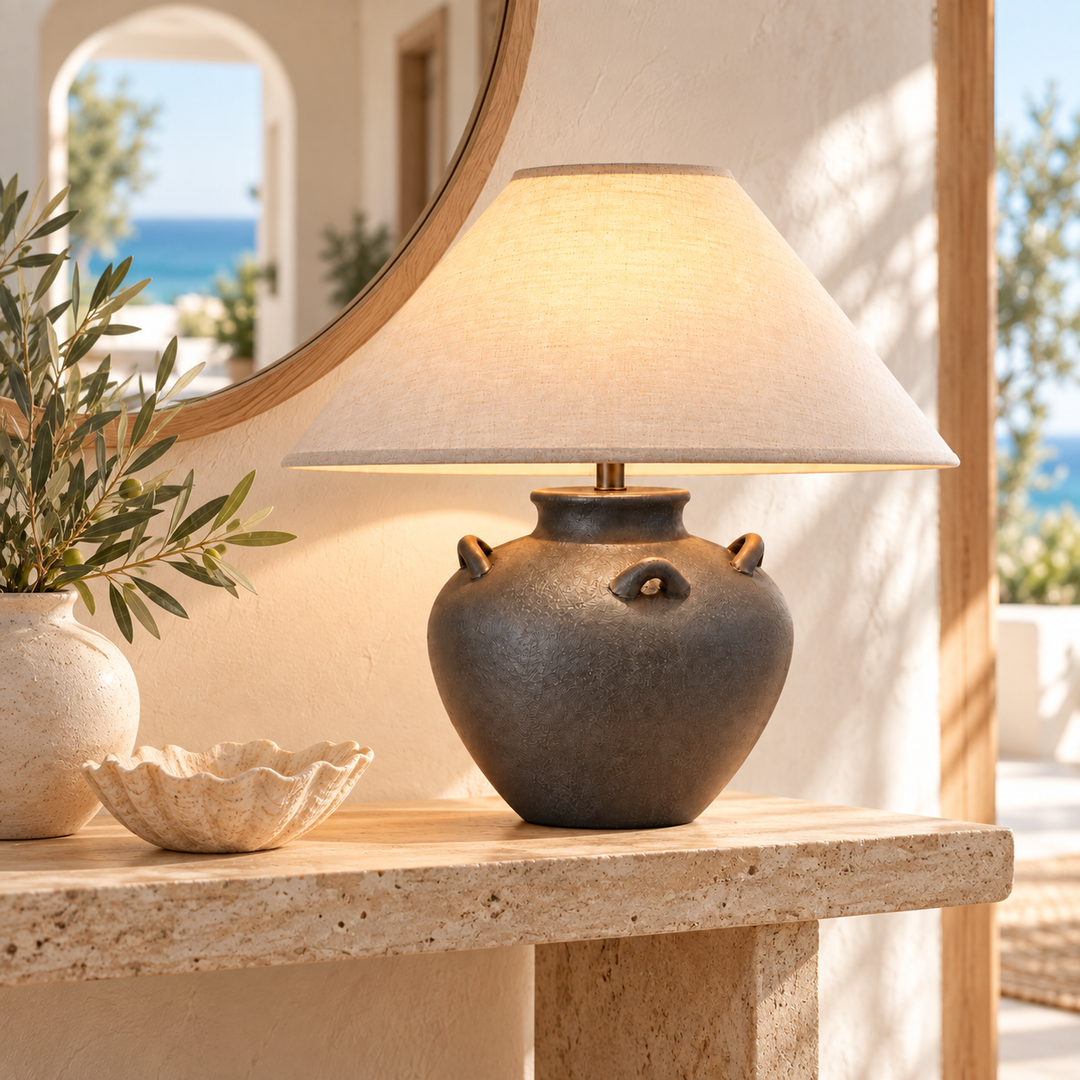 Rustic Charcoal Ceramic Table Lamp with Black Shade