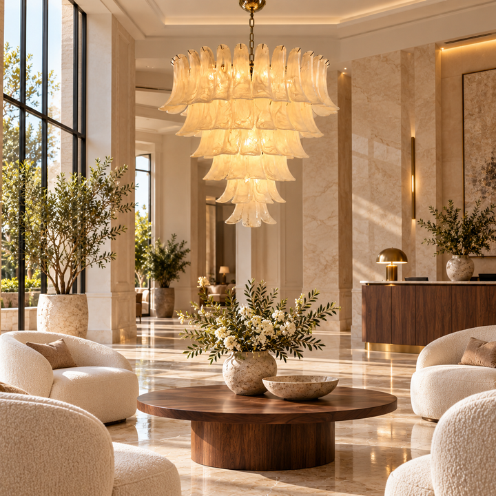 Cream Cascading Glass Panel Chandelier