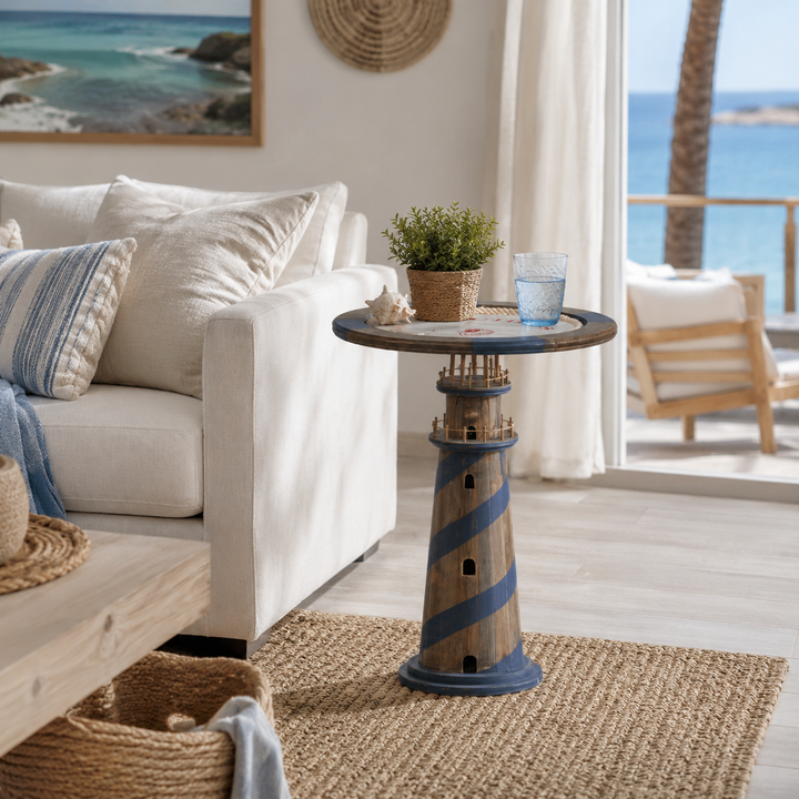 Lighthouse-Inspired Rustic Accent Side Table