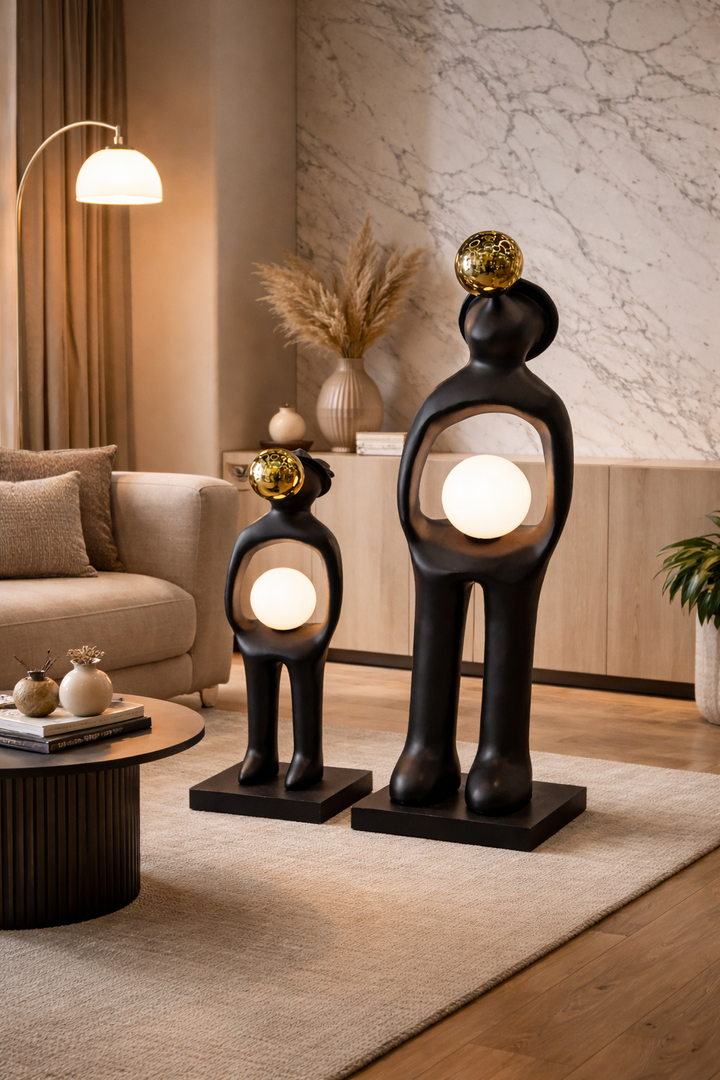 Modern Sculpture LampModern Sculpture Lamp with Dual Globe DesignThis artistic sculpture lamp features a modern design with a sleek black finish and dual globe lights. Perfect for adding a decorative touch to your space, it functiFloor LampsWadi Home