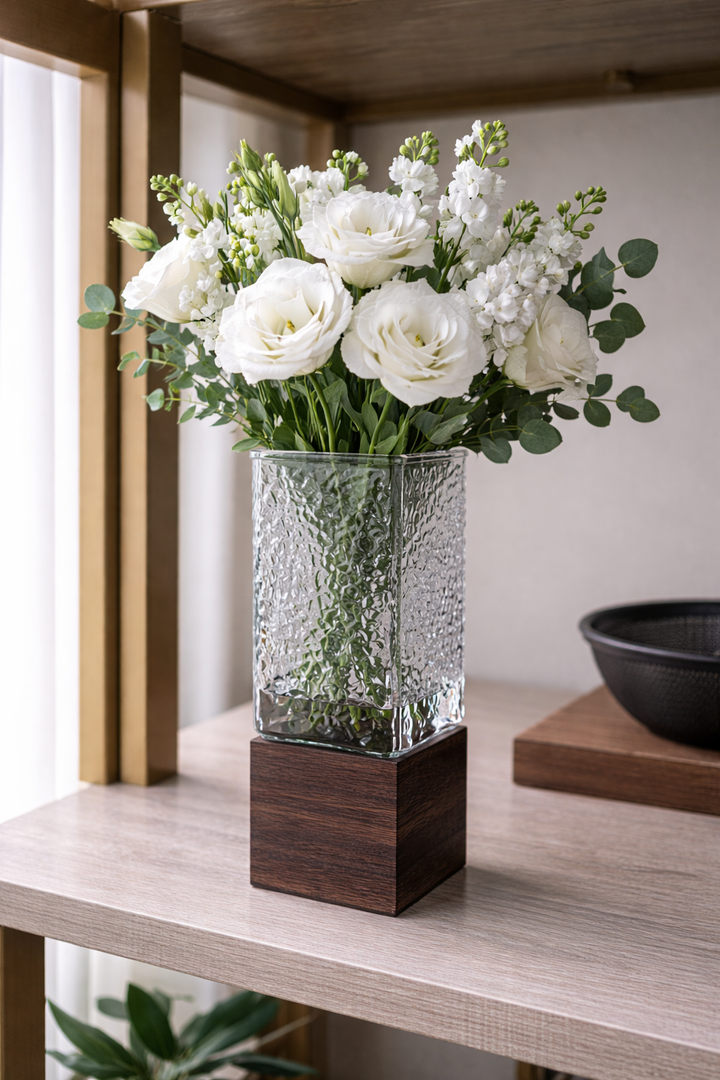 White Rose Arrangement in Glass Vase (vase only)