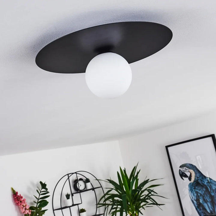 Modern Globe Ceiling Light with Black Disc Design