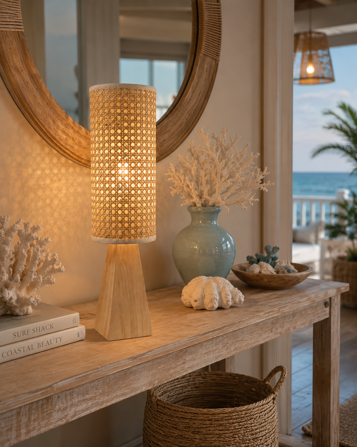 Rattan Column Table Lamp