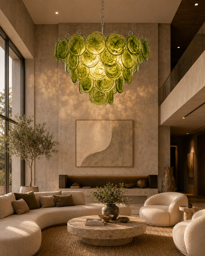 Green Glass Disc Chandelier
