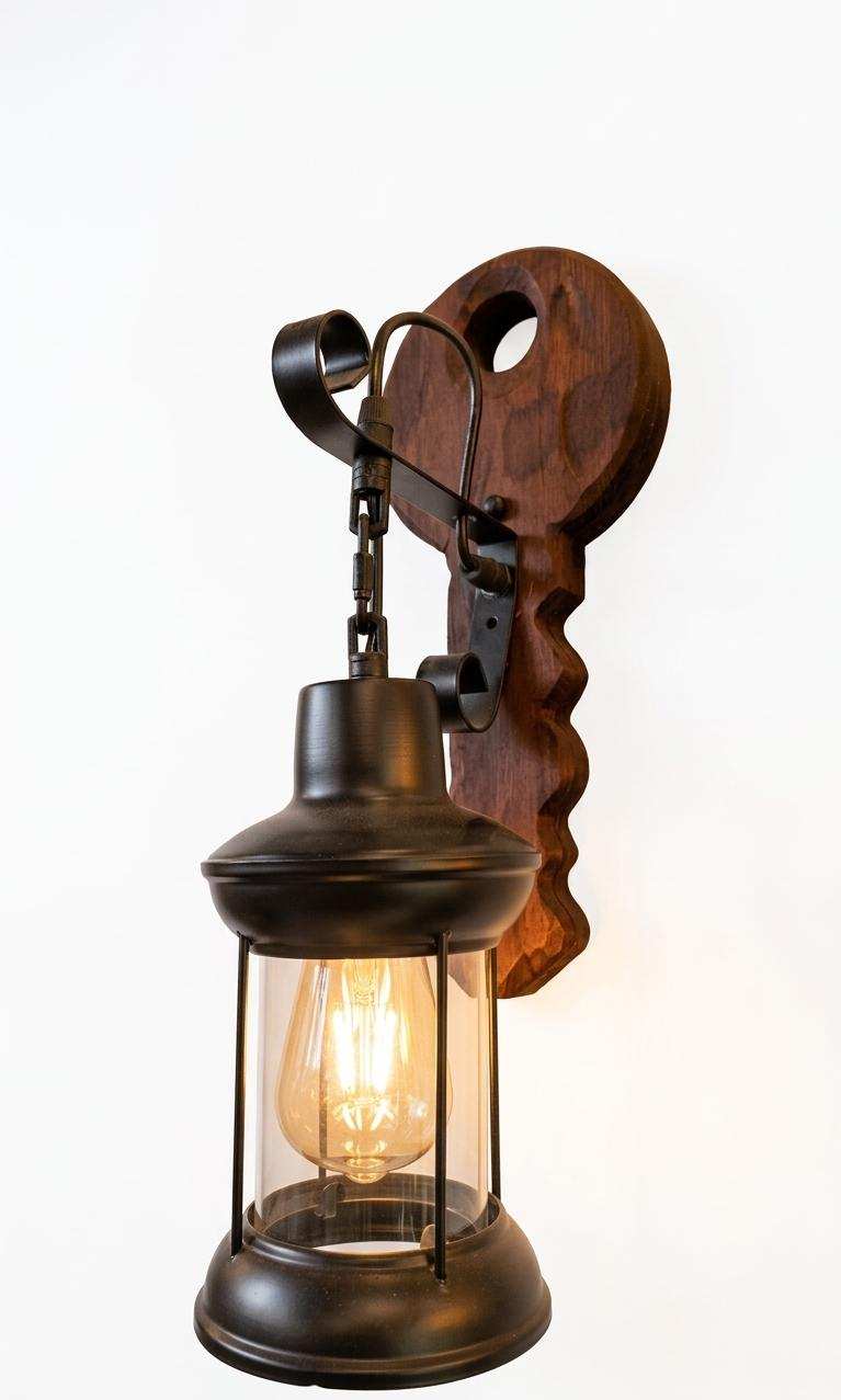 Key Shaped Wooden Wall Sconce - Rustic