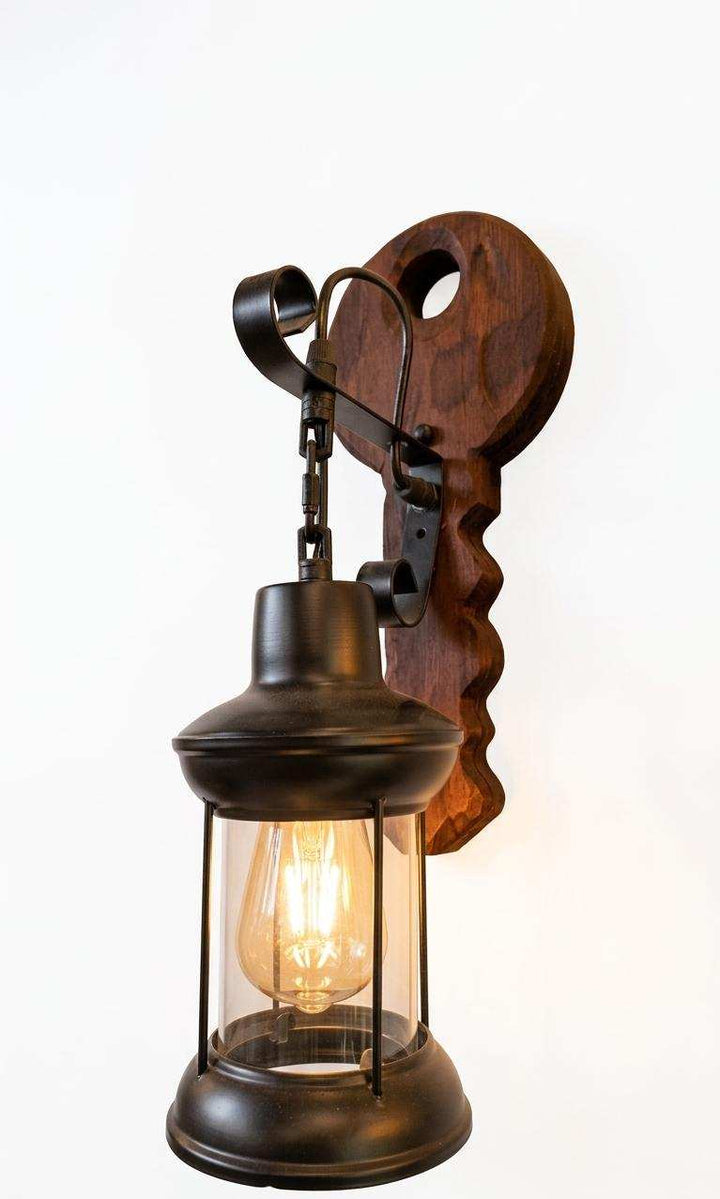 Key Shaped Wooden Wall Sconce - Rustic