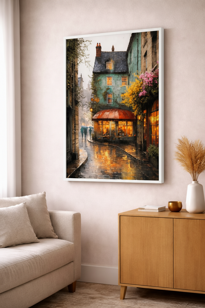 Rainy Cafe Street Canvas Art