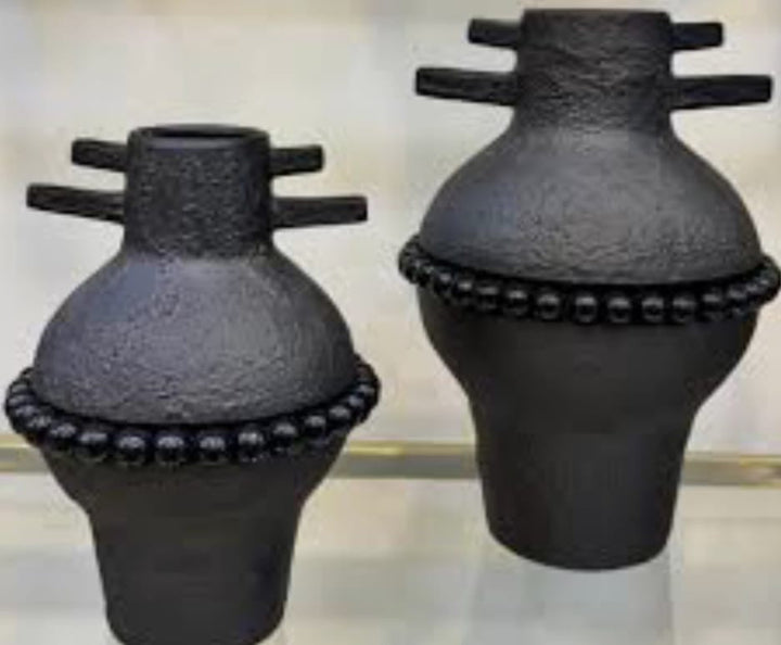 Black Textured Tribal-Inspired Vase Set of 2