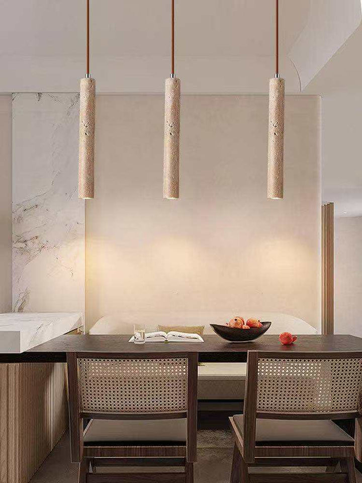 Travertine cylinder pendant light