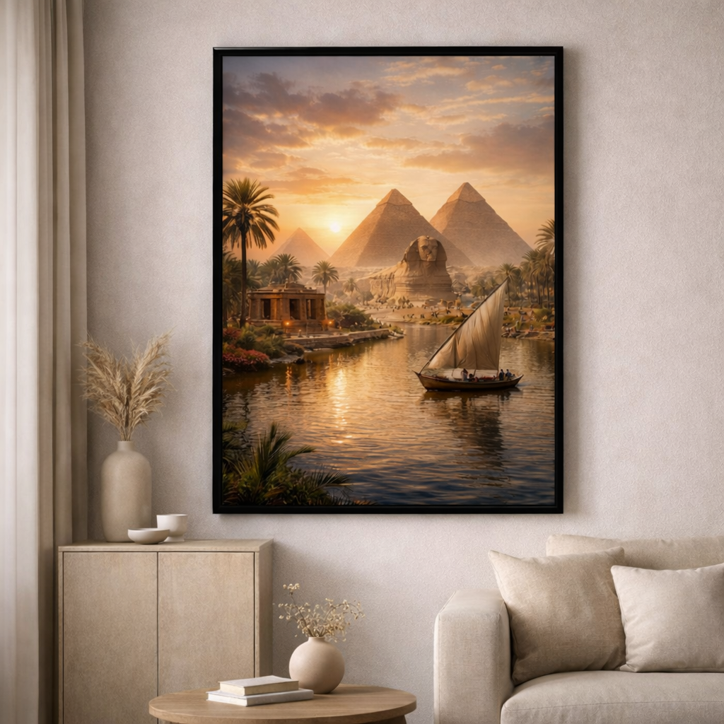 Nile River & Pyramids Sunset Canvas Wall Art