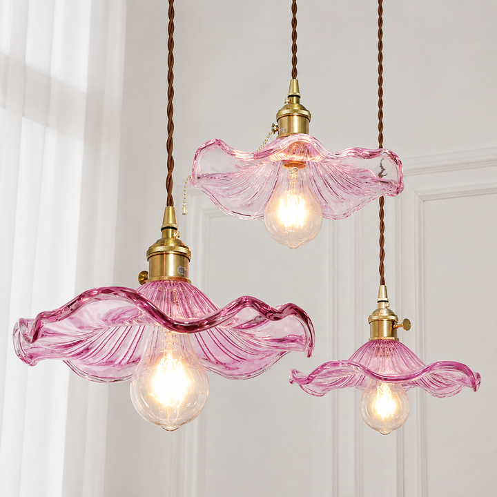 Artisan Ripple Glass Pendant Light with Brass Finish
