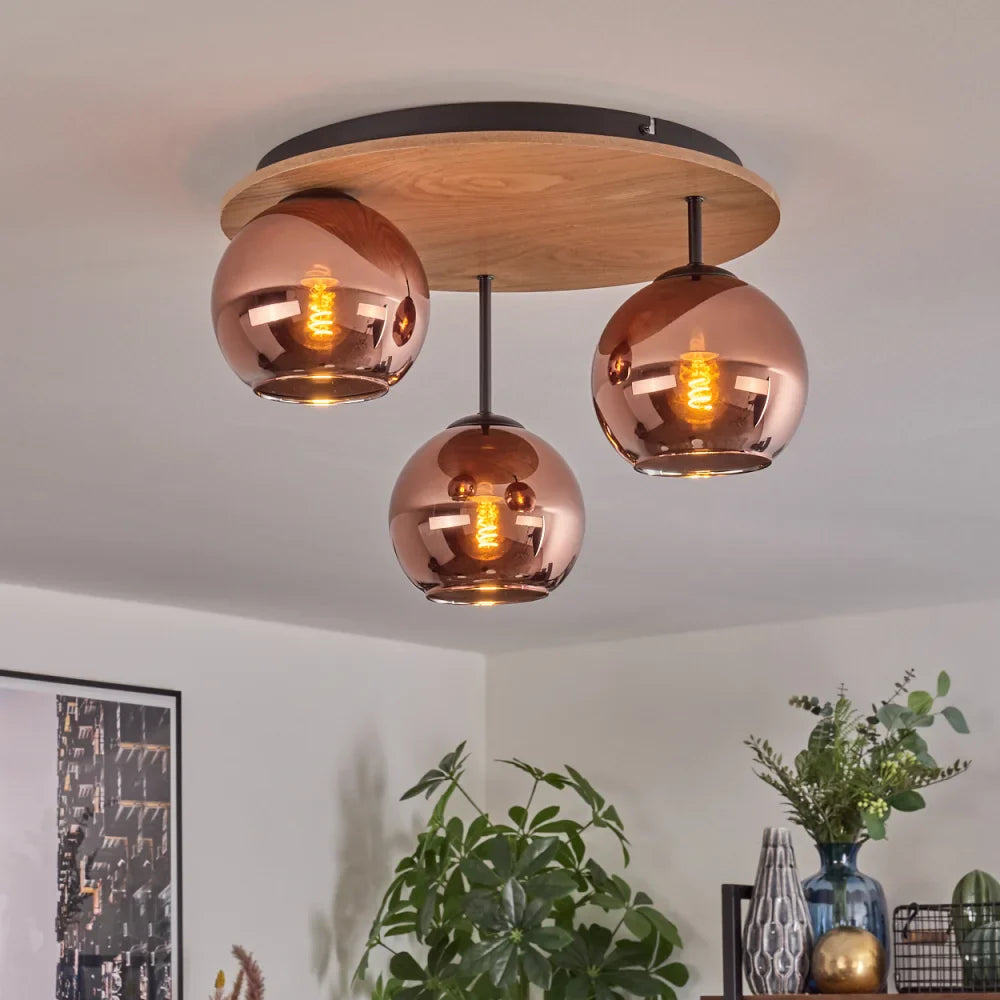 Modern Copper Globe Ceiling Light Trio