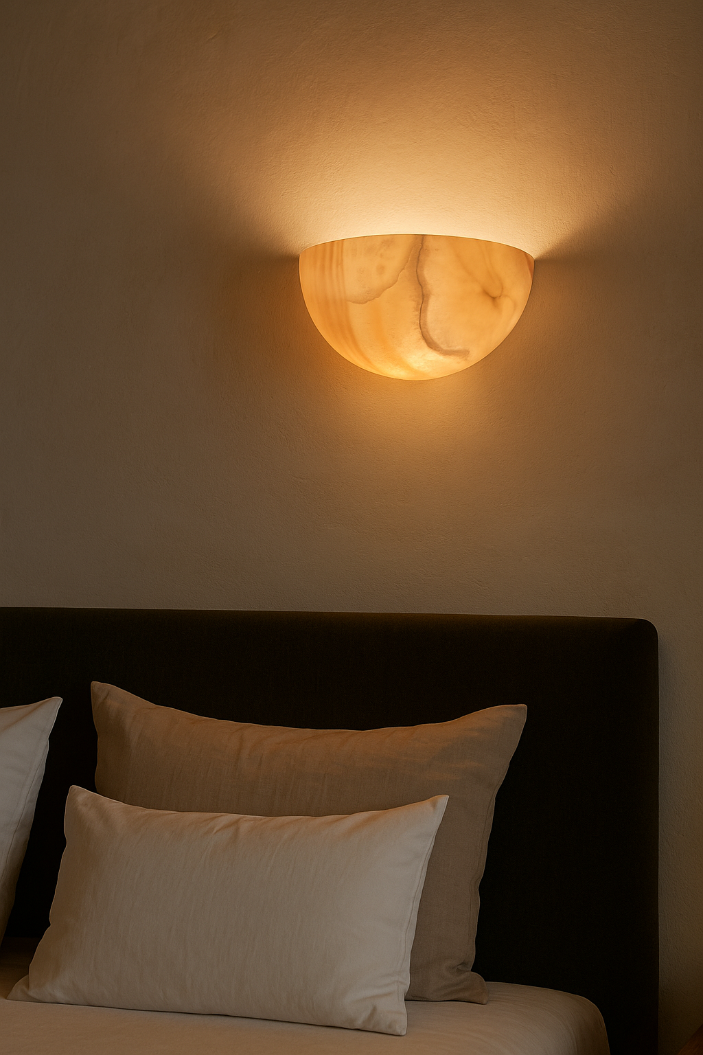 Warm Alabaster Half-Bowl Wall Sconce