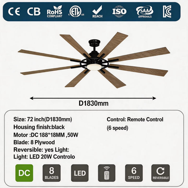 Modern Wooden Ceiling Fan with Light