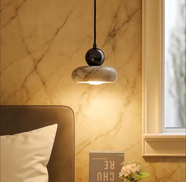 Amber Alabaster and Black Globe Pendant Light
