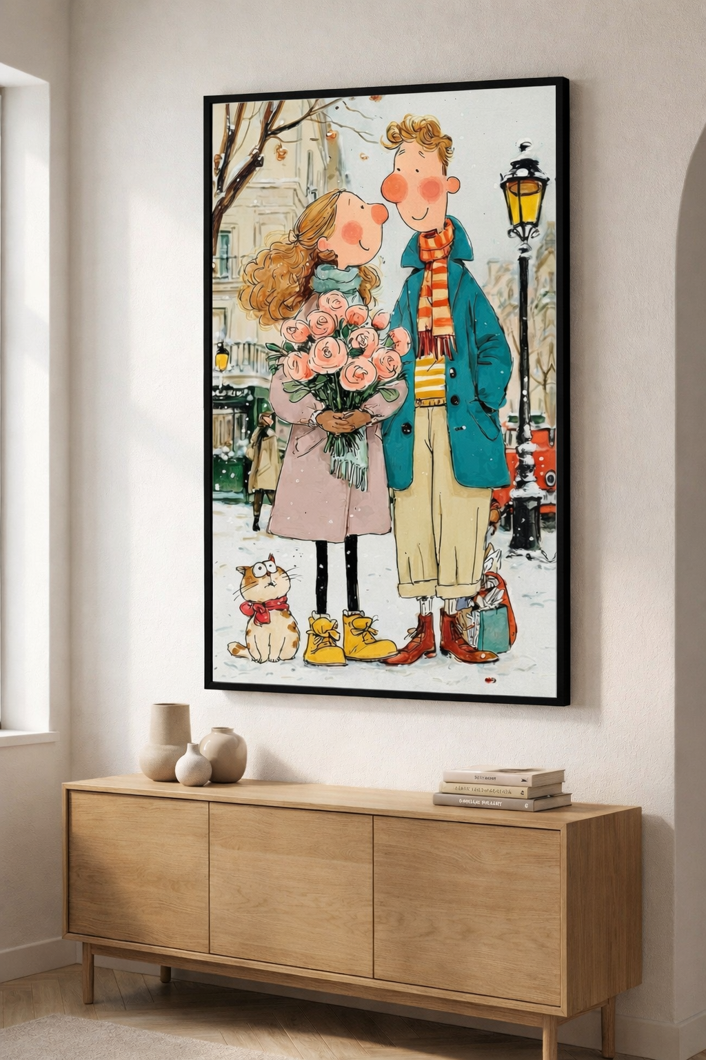 Romantic Couple in Winter Canvas