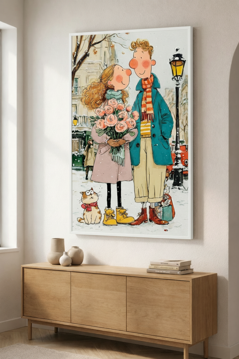 Romantic Couple in Winter Canvas
