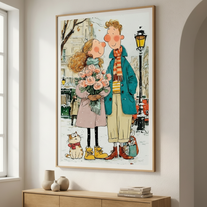 Romantic Couple in Winter Canvas