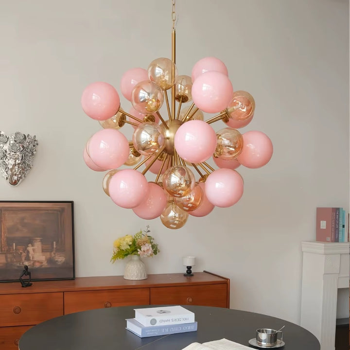 Pink and Amber Sputnik Globe Chandelier