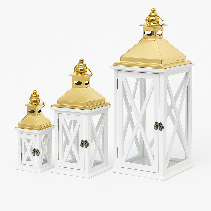White and Gold Decorative Lantern Set
