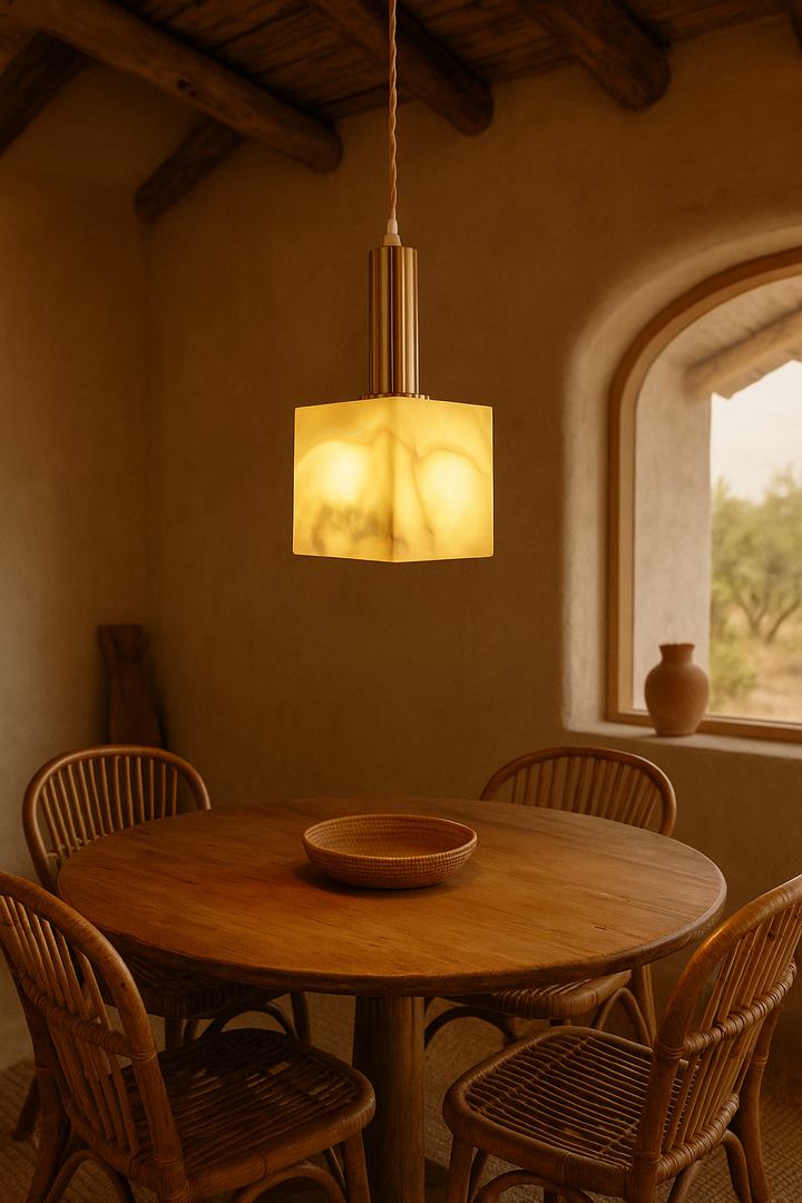 Alabaster Cube Pendant Light