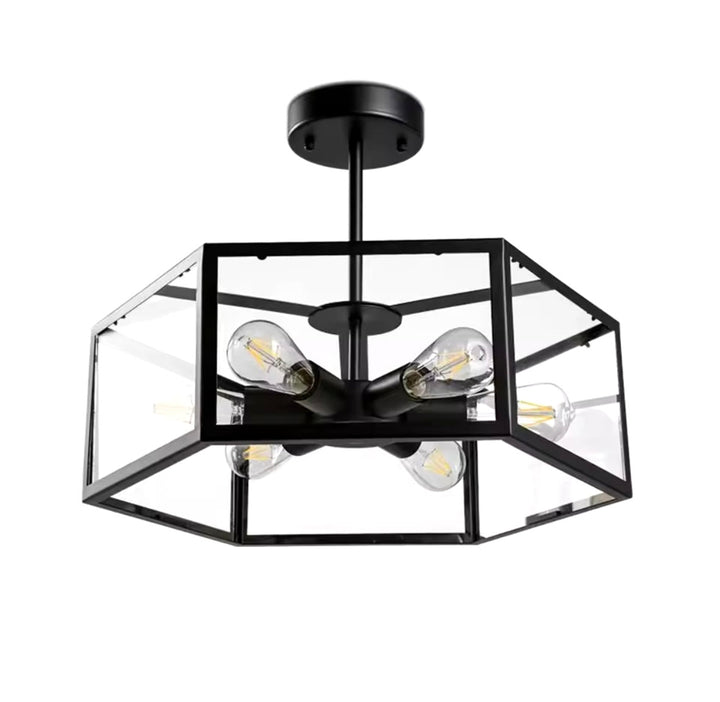 Industrial Semi-Flush Mount Ceiling Light with Glass and Metal Frame