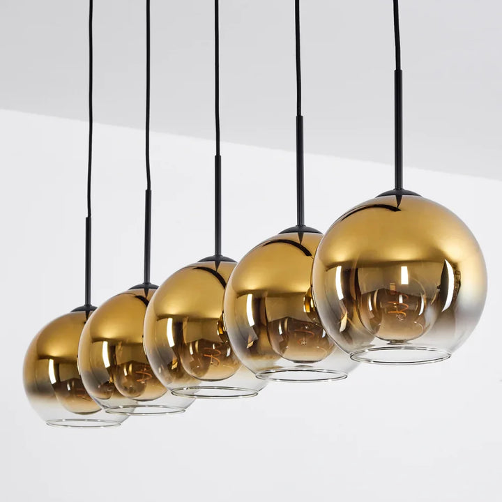 Elegant Gold Glass Globe Pendant Light Set of Five