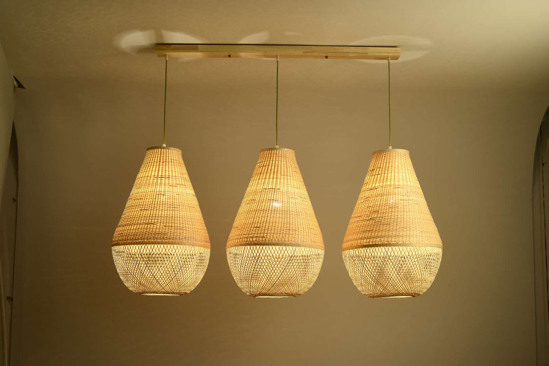 Multi-Light Pendant with Woven Bamboo Shades