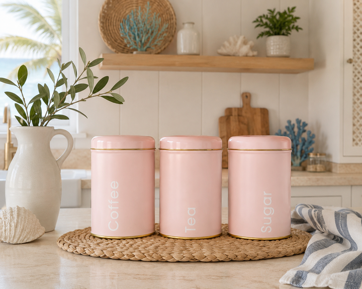 Pastel Metal Kitchen Storage Canister Set (Coffee, Tea & Sugar)