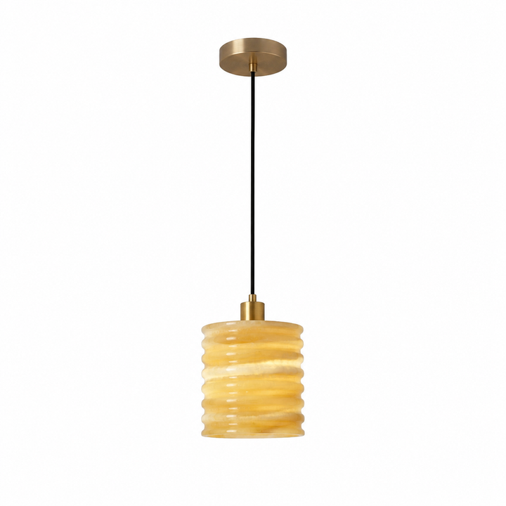 Modern Amber Ribbed Glass Pendant Light