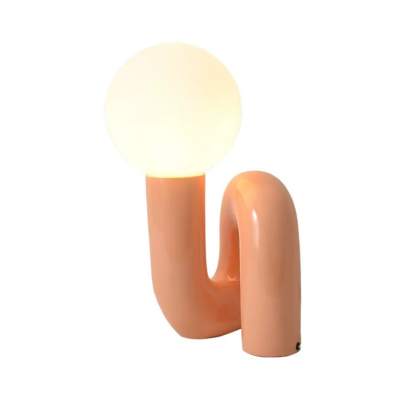 Sculptural Peach Table Lamp with Opal Globe