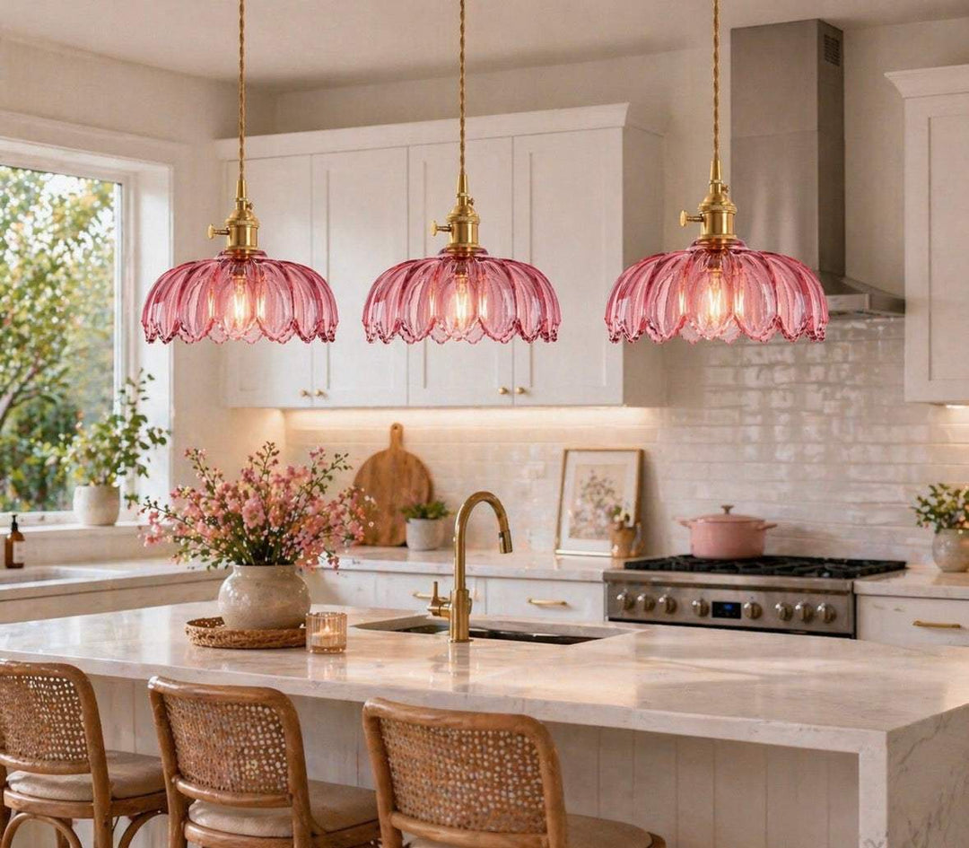 Pink Scalloped Glass Pendant Lamp