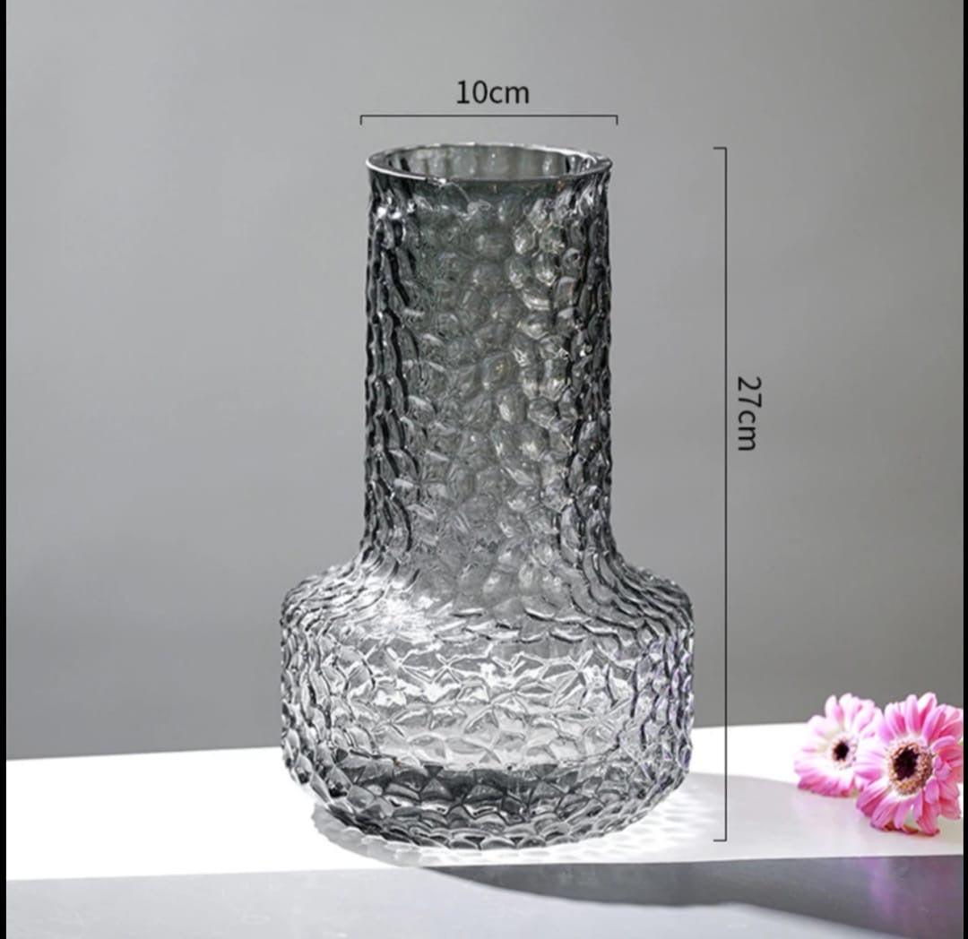 Textured Grey Glass Vase Set