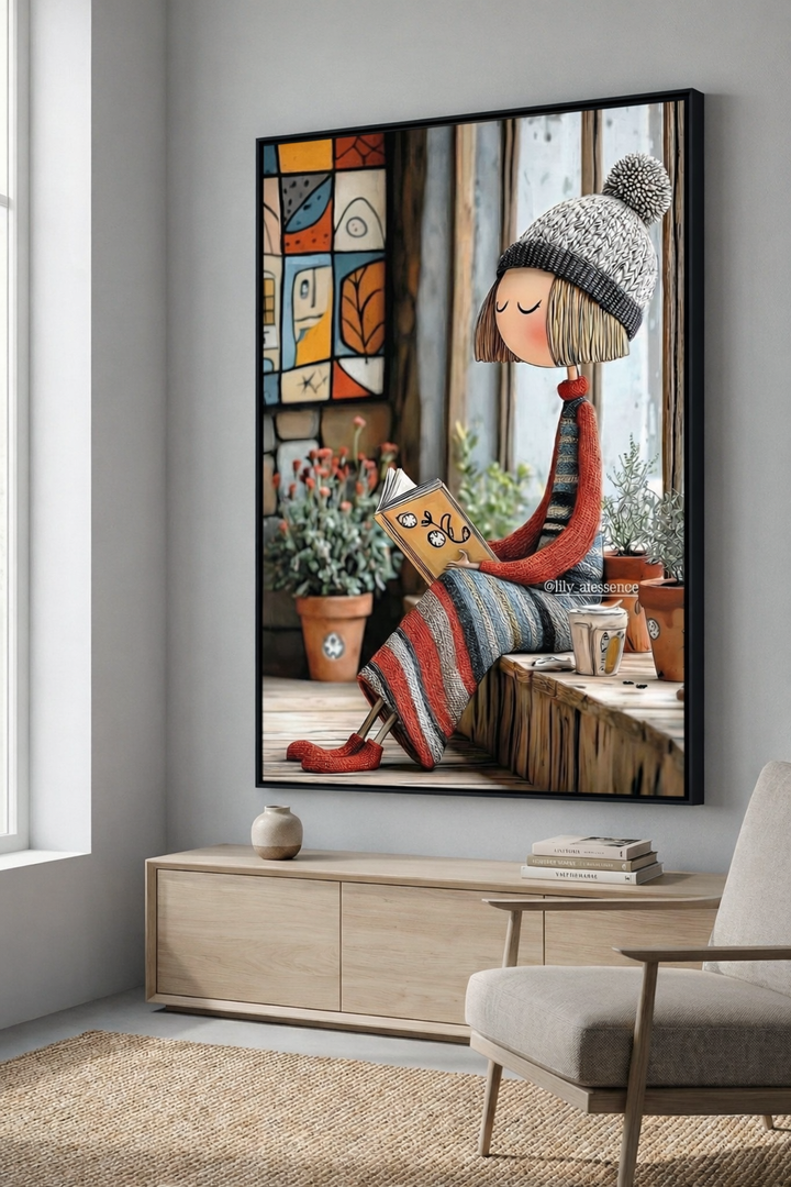 Cozy Reading Girl Canvas Wall Art