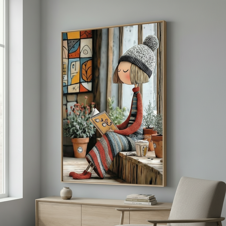 Cozy Reading Girl Canvas Wall Art