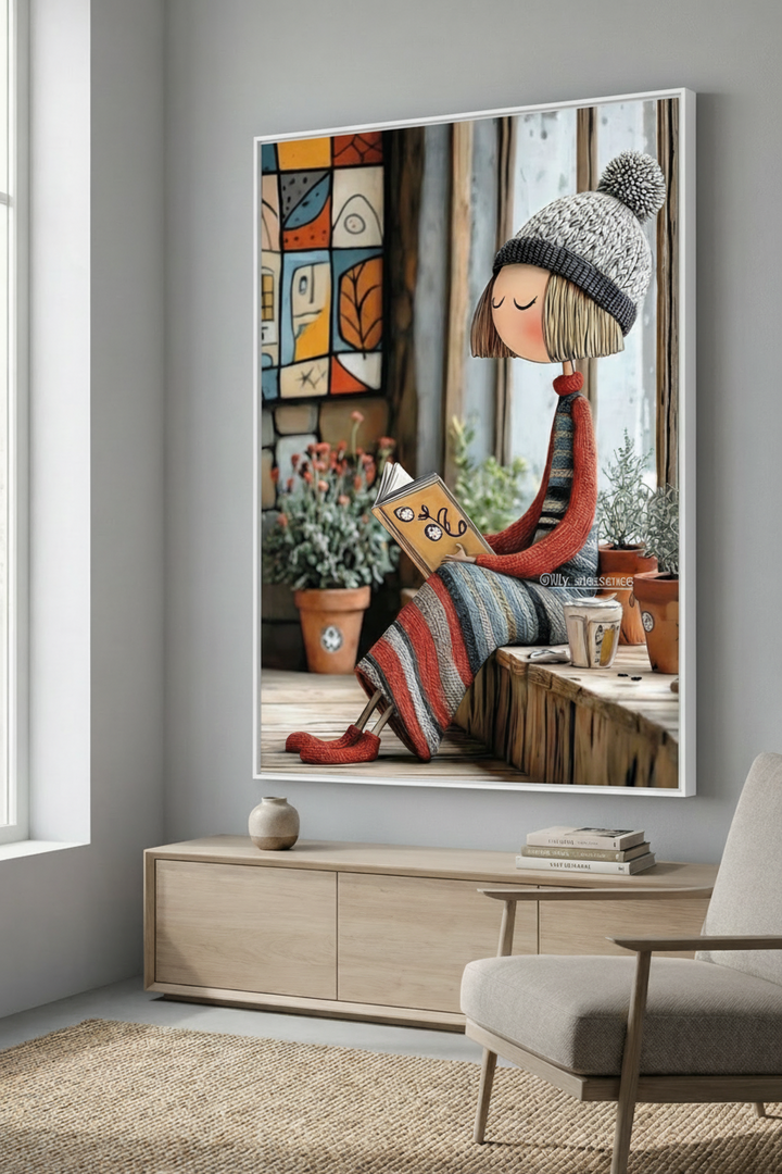 Cozy Reading Girl Canvas Wall Art