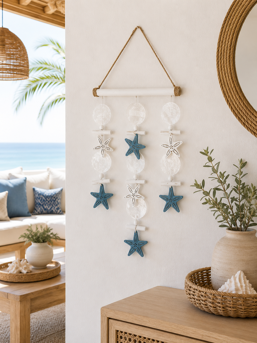 Coastal Starfish & Capiz Shell Wall Hanging Decor